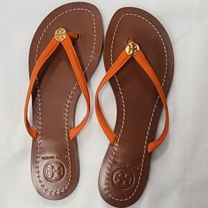 Tory Burch Brown Sandal with Orange Straps and Gold Logo